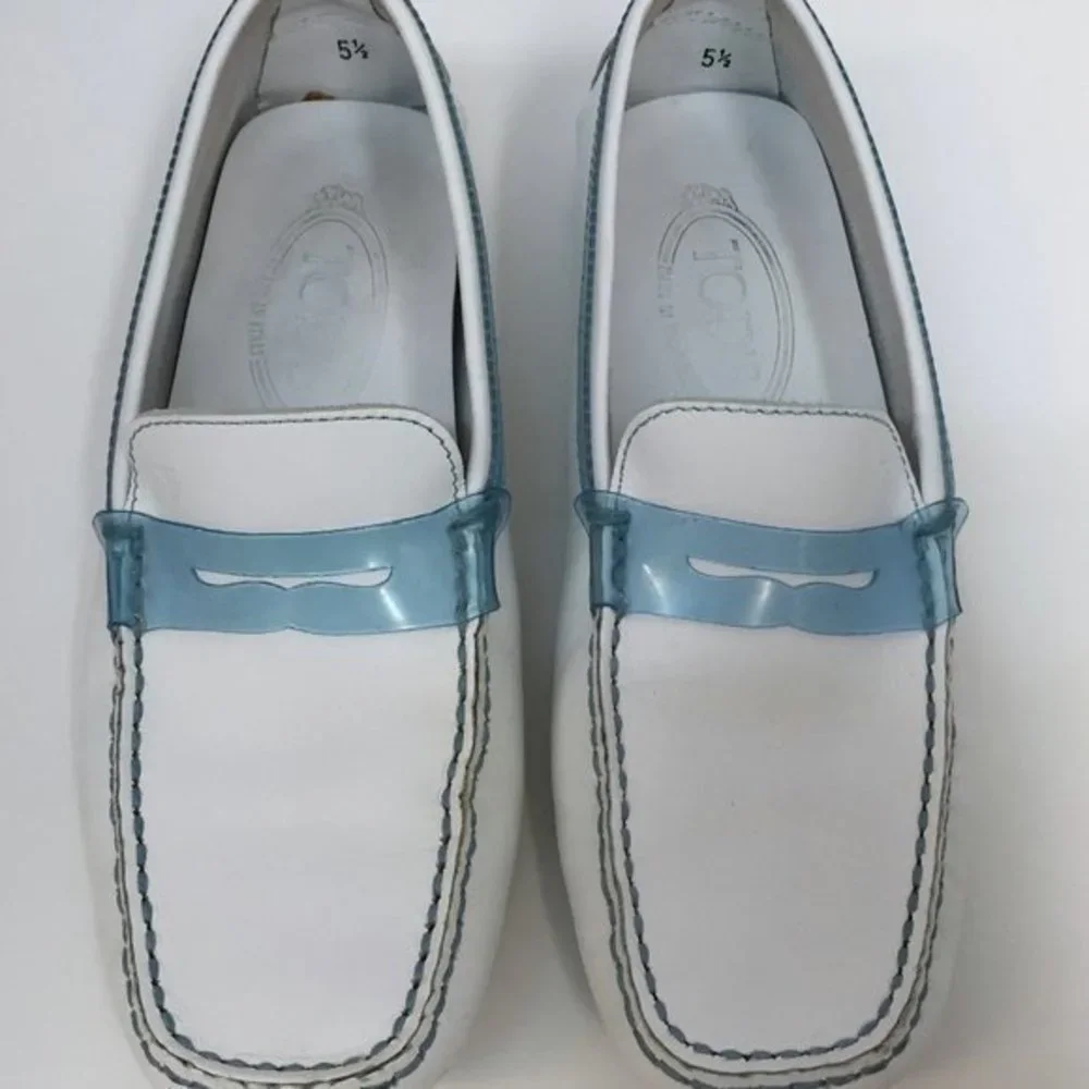 Tod's White & Blue Driving Loafers 5 1/2 - Picture 2 of 6